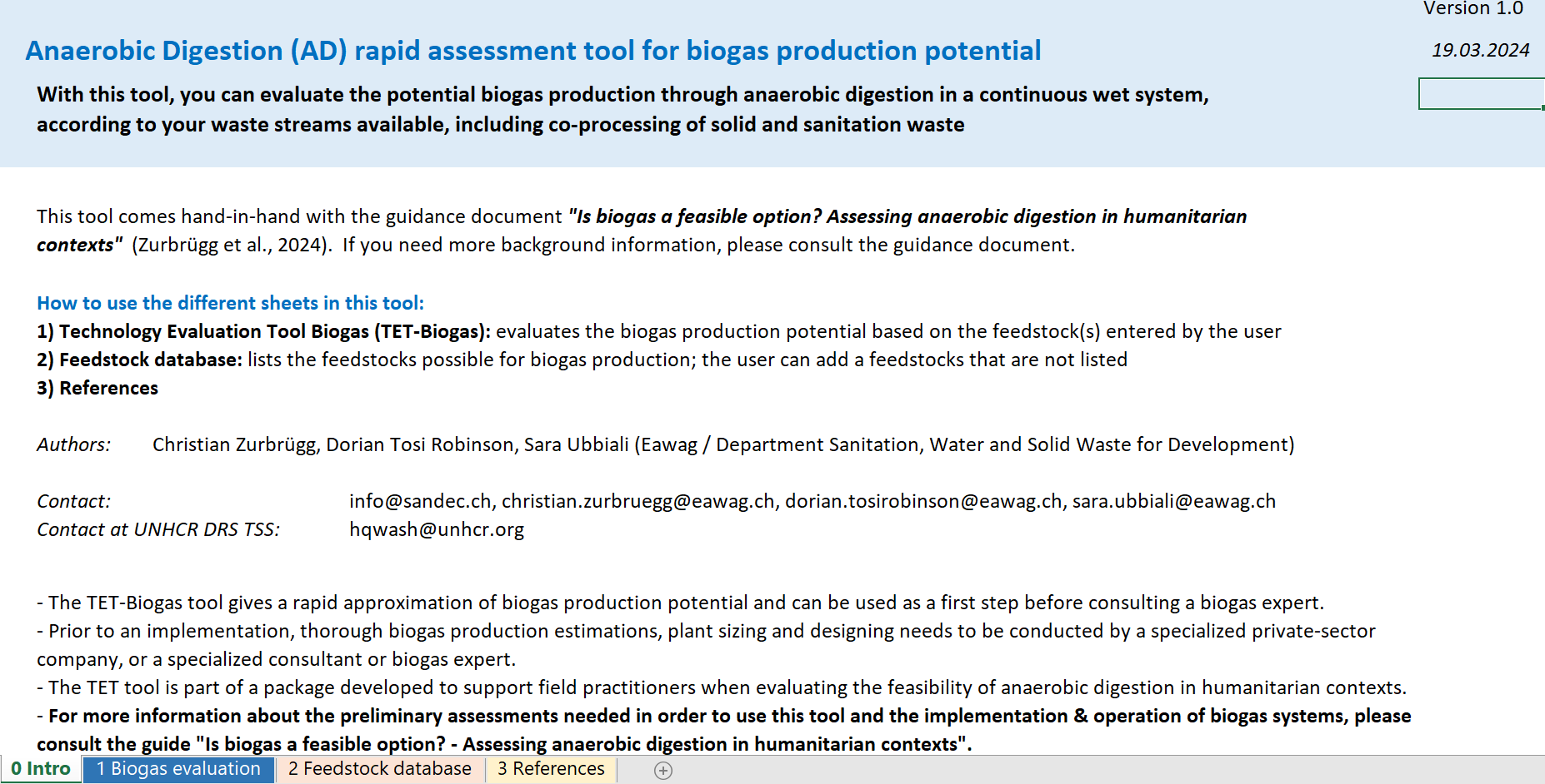 Biogas Technology Evaluation Tool